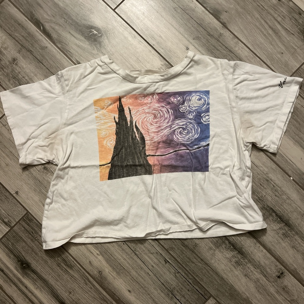 Colorful Starry Night/Leonardo DaVinci baggy crop top